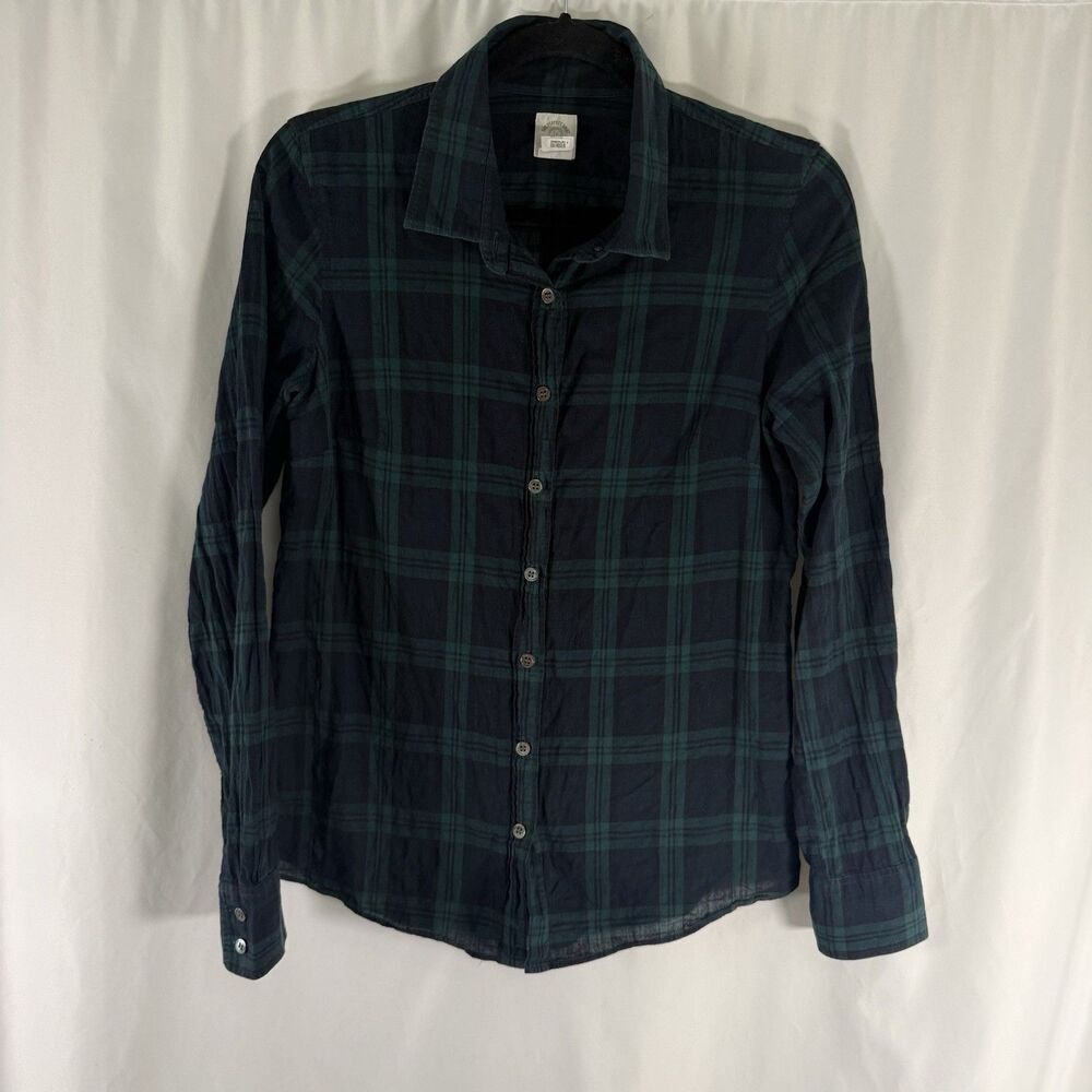 J. Crew The Perfect Shirt Women’s 6 Green Blue Plaid Button Up Lightweight